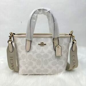 Coach Mini City Tote Bag Crossbody Shoulder Signature Canvas White/Chalk CW032